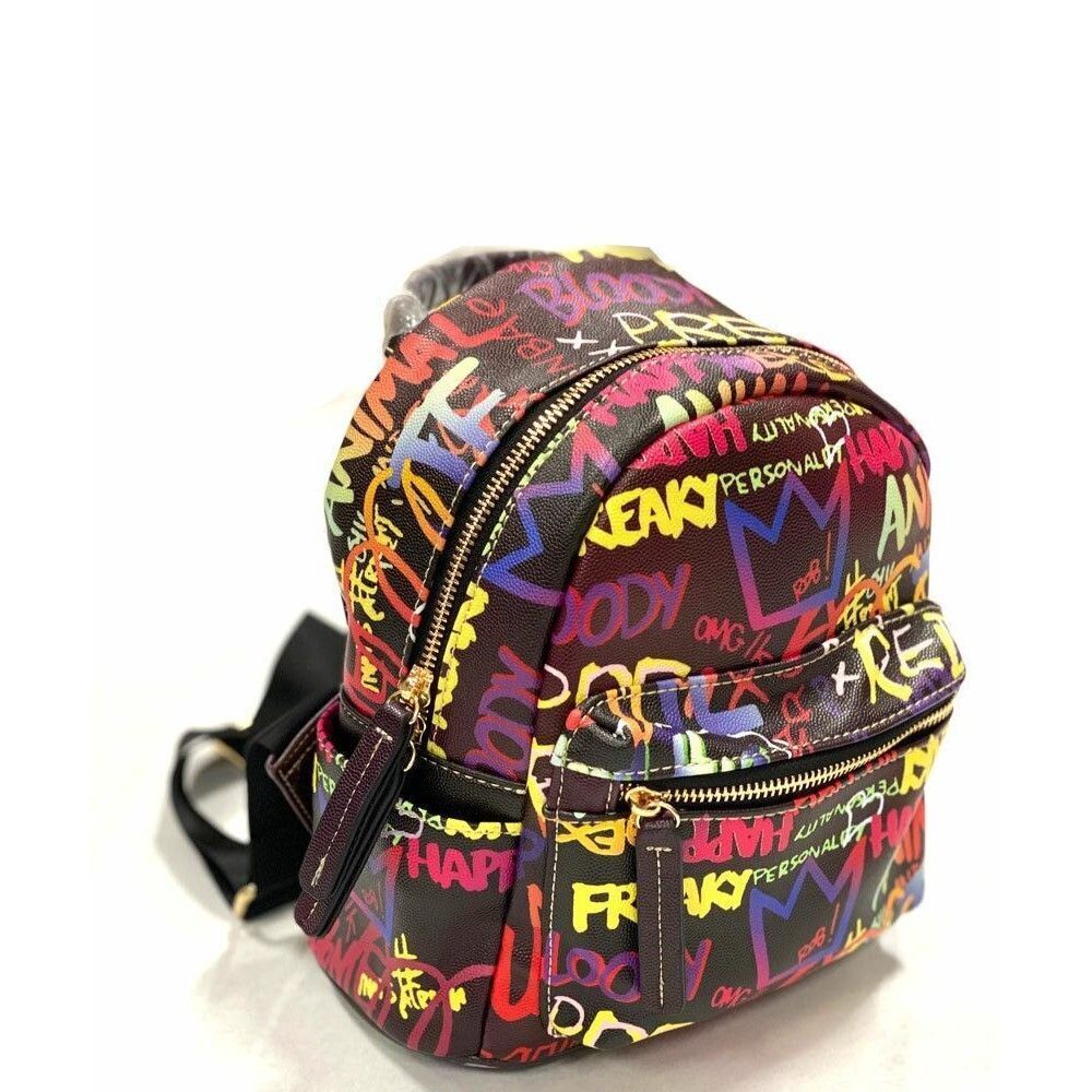 Small Graffiti Effect Daypack Anti-Theft Multipurpose Shoulder Bag Backpack